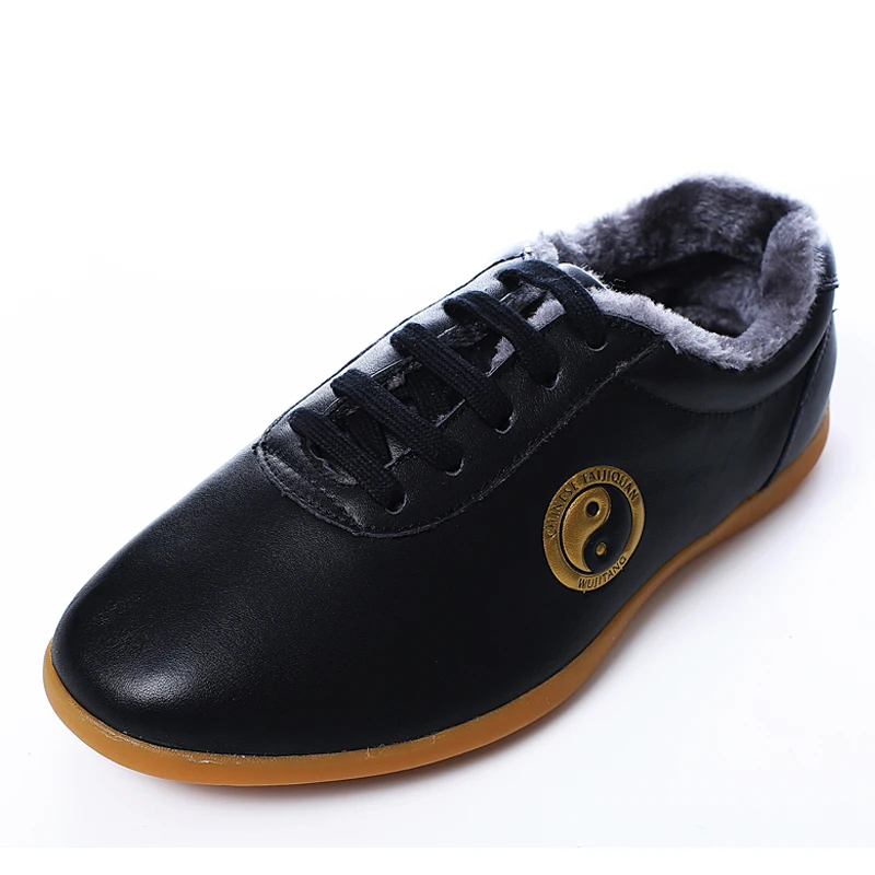 الشتاء جلد البقر الحقيقي تاي تشي الأحذية سماكة للكونغ فو الووشو فنون الدفاع عن النفس لينة مرنة وحيد خفيفة الوزن الرجال النساء