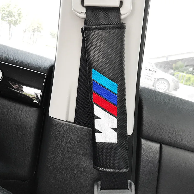 2pcs Carbon Leather Seat Belt Covers Car Accessories For BMW M E39 E46 E90 E60 F10 F20 F30 F34 F01 G20 G30 X1 X3 X5 X6 M3 M5