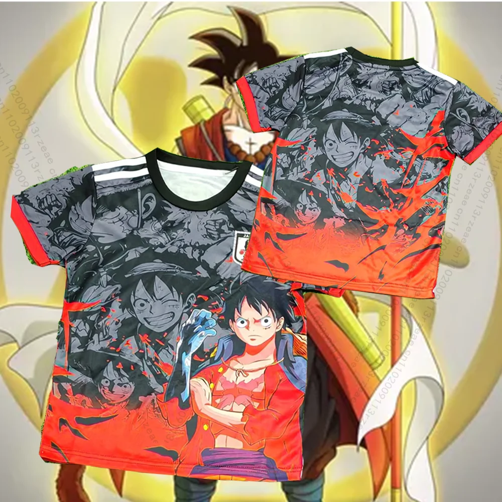 Japan Anime Monkey D Luffy Voetbalshirt uit één stuk Heren Cosplay Print T-shirt Speciale editie Kds Ademend sportshirt