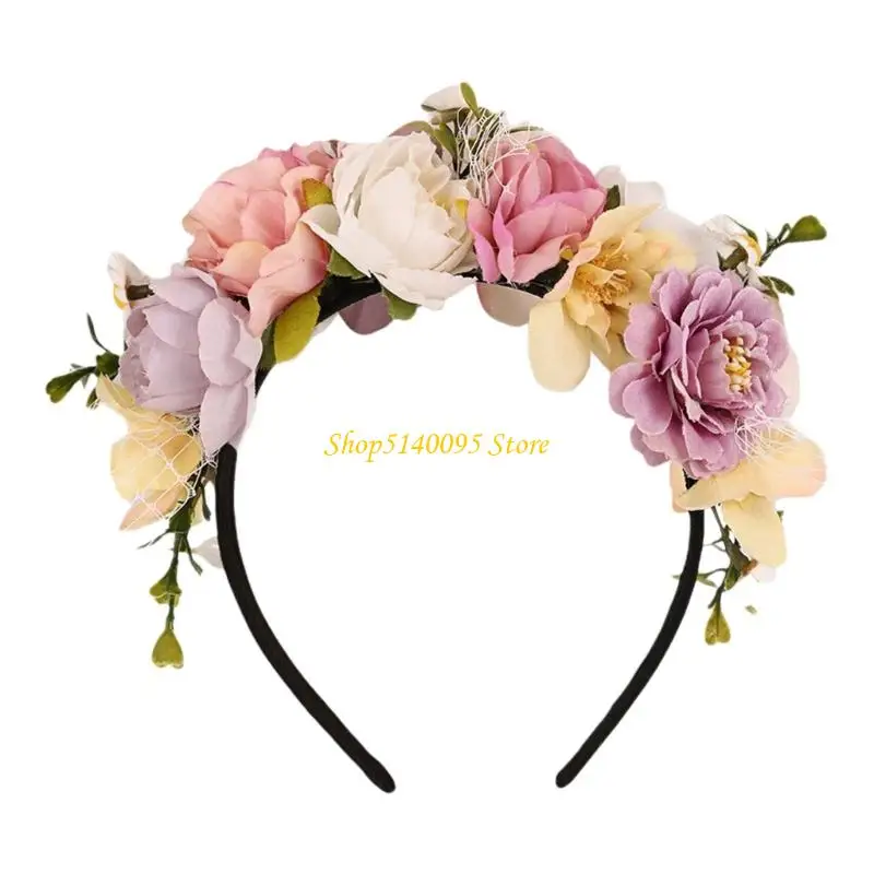

DXAE Ethnic Floral Hairband With Fabric And Plastic Grass Cultural Design For Women Girls Daily Wear Or Special Occasion