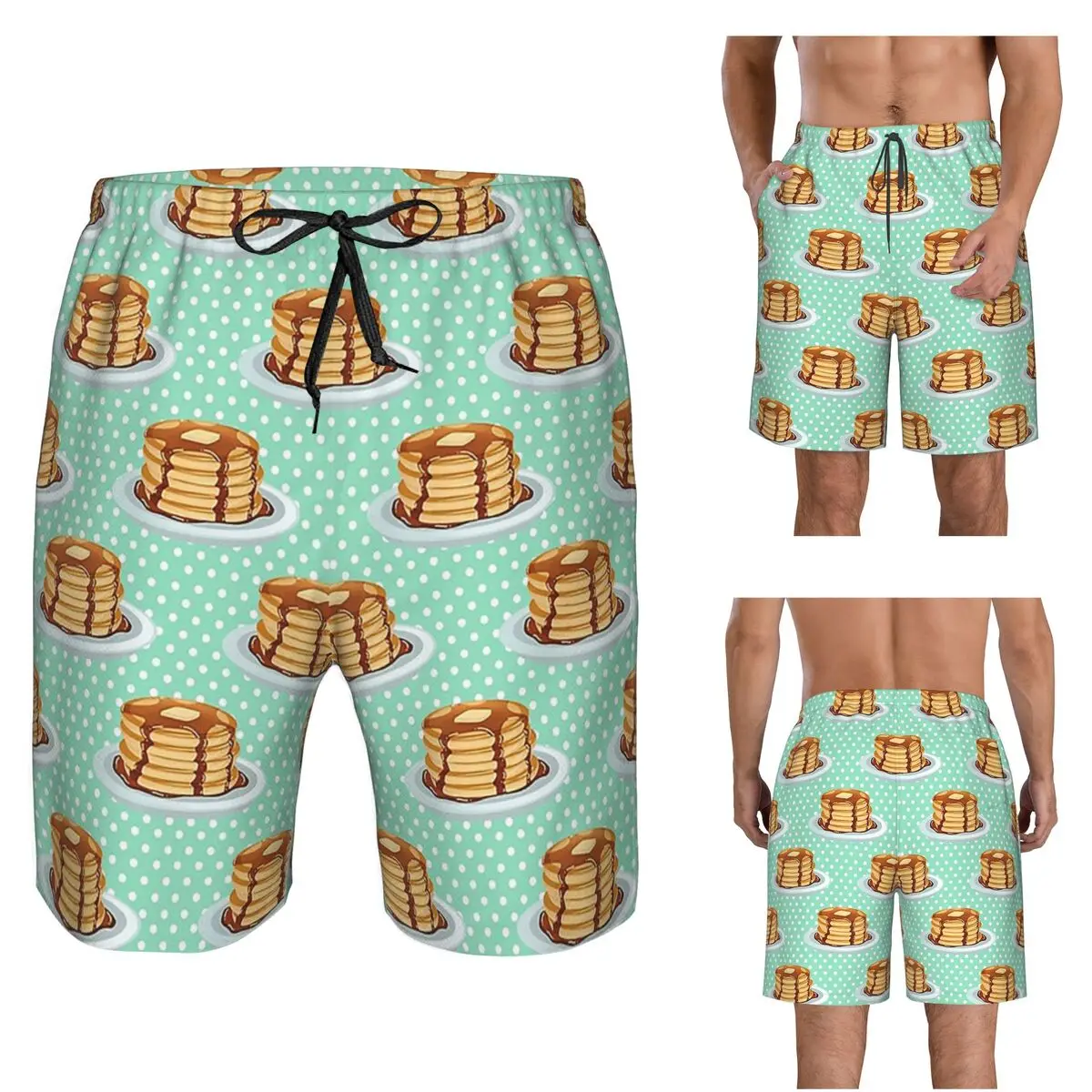 Pancakes With Maple Syrup Pattern Trunks Beach Board Shorts Casual Quick Dry Swimming Summer Men Pants