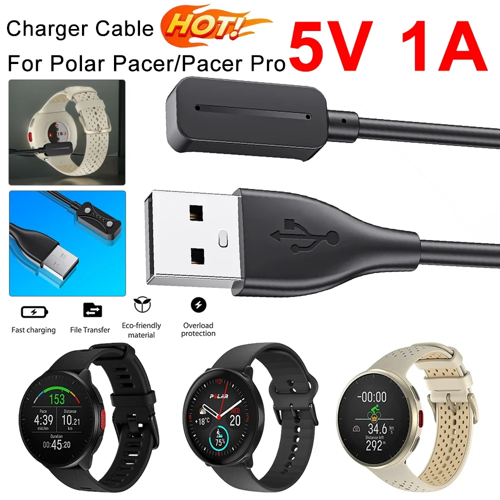 

Магнитный USB-кабель для зарядки, 1 м, сменный адаптер для зарядного устройства, провод для зарядки 5 В, 1 А, кабель для зарядного устройства для Polar Pacer/Pacer Pro