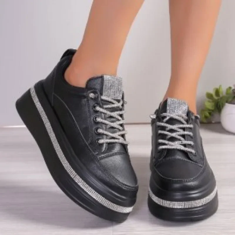 

2025 Shoes for Women Platform Women's Vulcanize Shoes Outdoor Women Sneakers Crystal Round Toe Flat with Ladies Casual Shoes