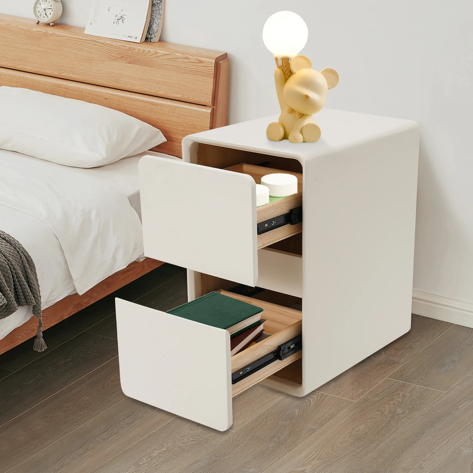 Modern Bedside Cabinet, Nightstand Storage Cabinet for The Bedroom, Side Table with 2-drawers, House Furnishings