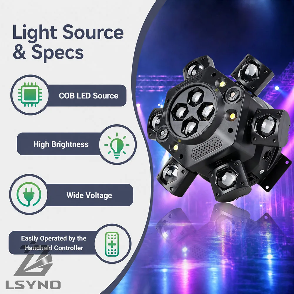 150W 6-Arm DJ Lights Remote Control Moving Head Stage Light DMX512 Sound Disco Party Mini Beam For Club Home Events Xmas Bar