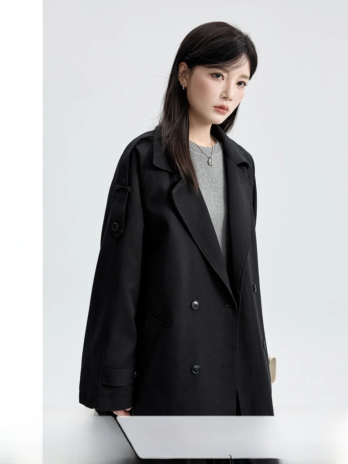 

Женское пальто Guier ort Sle, новинка 2025, свободное утягивающее высококачественное двубортное пальто небольшого размера, длинный све, чистый цвет