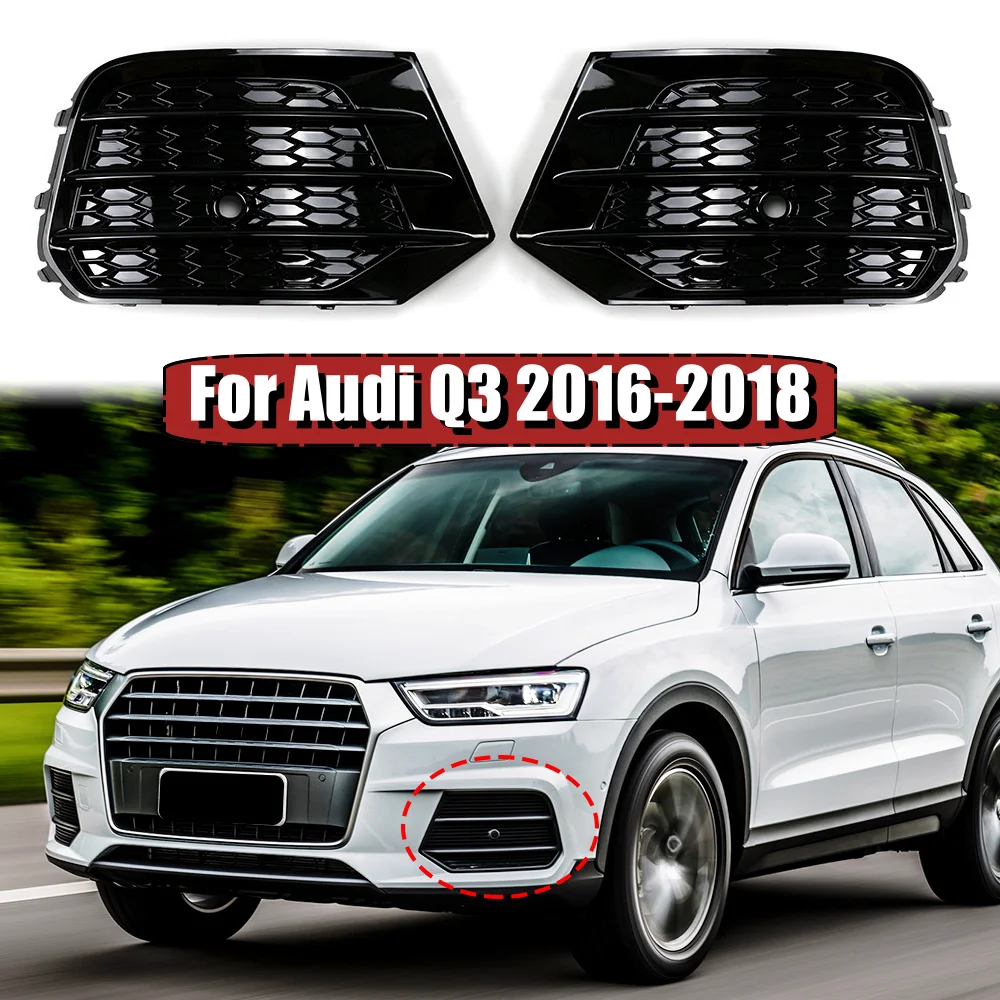 

2x Car Front Fog Light Lamp Cover Honeycomb Style Front Grille Grill For Audi Q3 2016 2017 2018 ABS Replacement Fog Light Grill