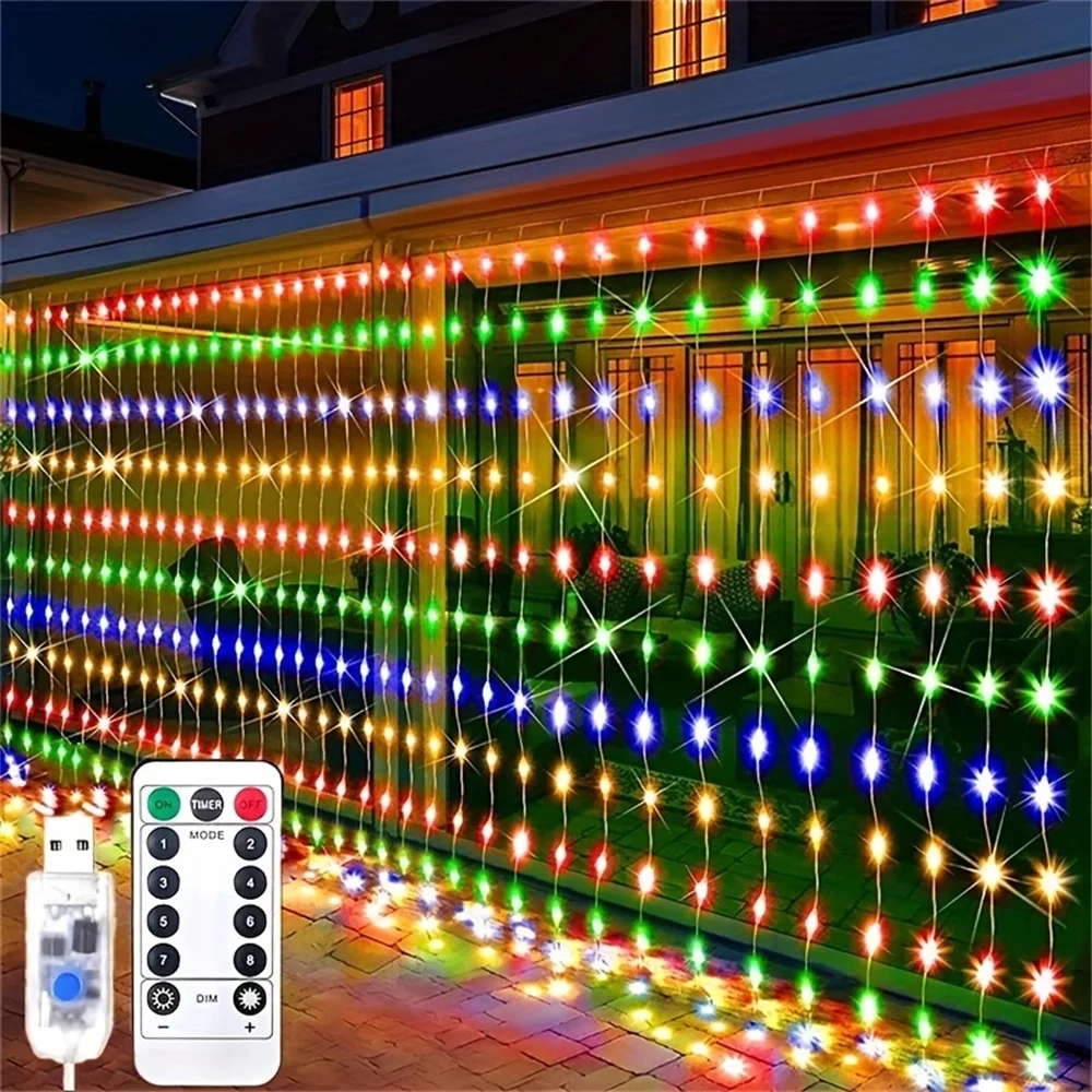 USB Christmas LED Curtain Light Remote Control Garland Fairy String Light for Wedding Party Holiday Decoration New Year 2027