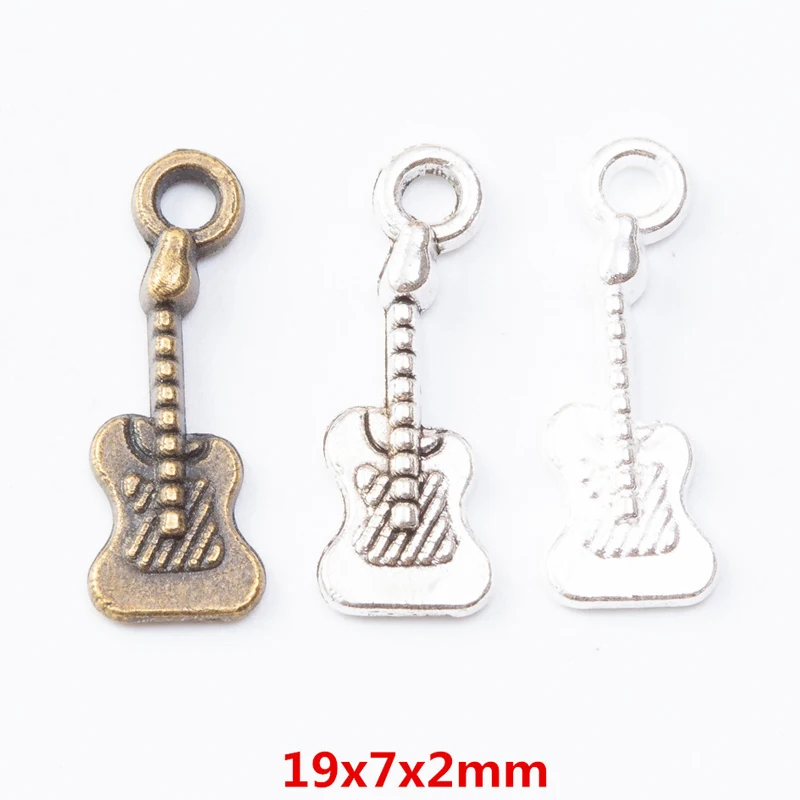 200pcs 19*7MM Zakka Grocery Creative Vintage Music Instrument Elements Guitar Pendant Handmade Diy, Bronze Popular Necklace Jewe