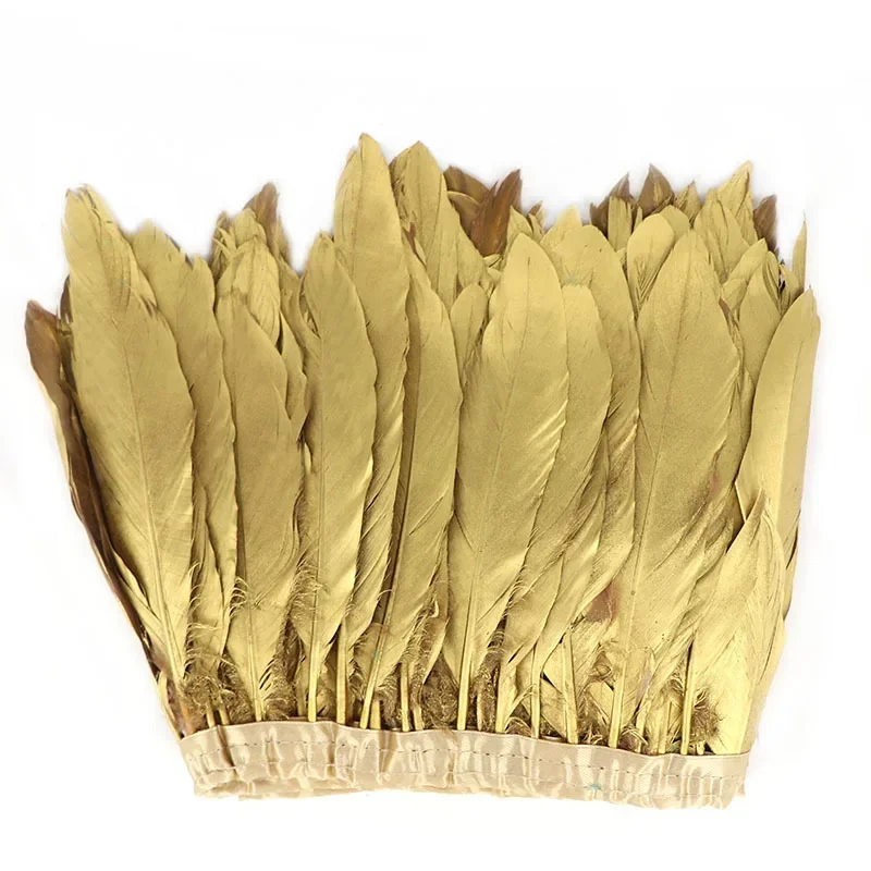2 yardas/lote De cinta para ajuste De plumas De ganso dorado, 15-20cm/6-8 pulgadas, ropa Diy, artesanía De costura De boda, Plumas De Faisan