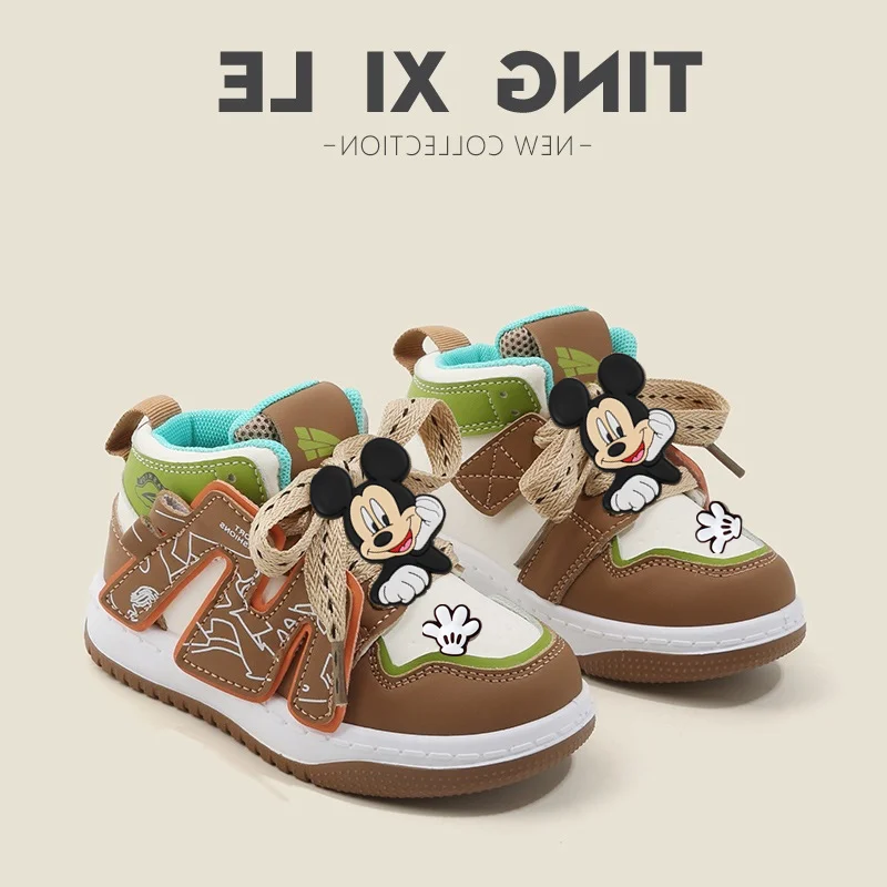 

Детские кроссовки с Микки Маусом, весенне-осенние милые туфли для мальчиков, модная повседневная обувь с высоким берцем для девочек, мягкая подошва, детская обувь для малышей