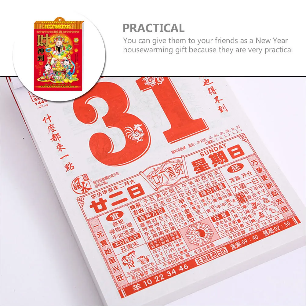 

1pc Old Imperial Wall 2024 Hanging Tearable Chinese Lunar Calendar Year Of Dragon Traditional Style Paper Calendar For Home