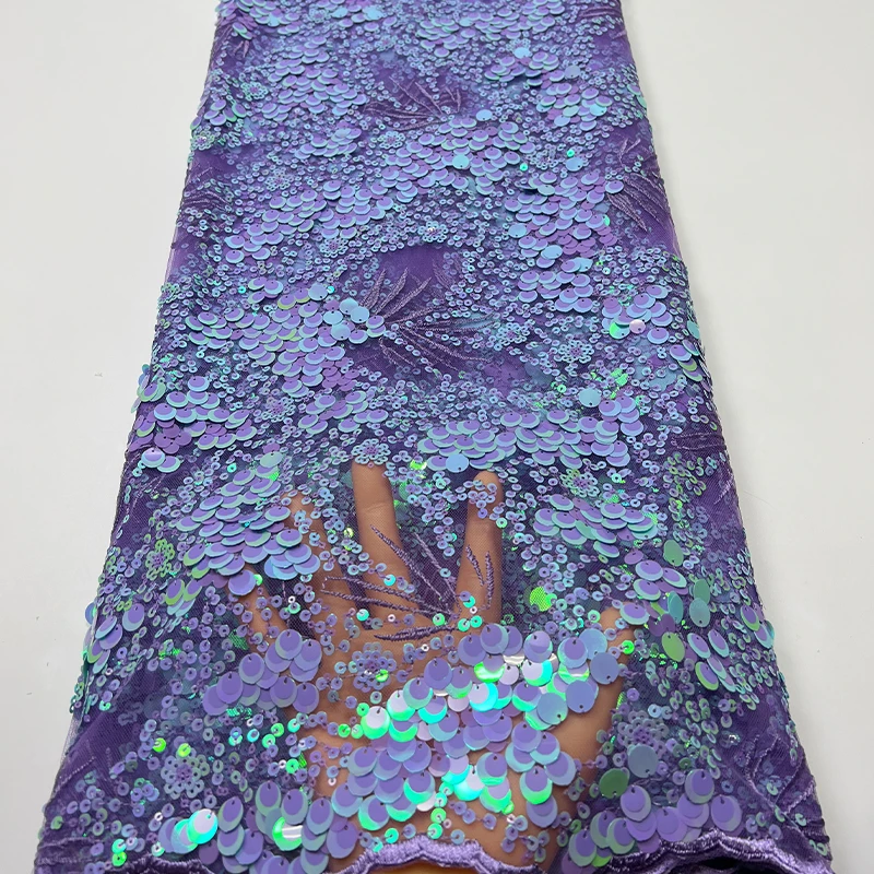 

French purple lace mesh, African handicraft lace sequins, grape sequins, pink embroidered fabric, dress sewing fabric