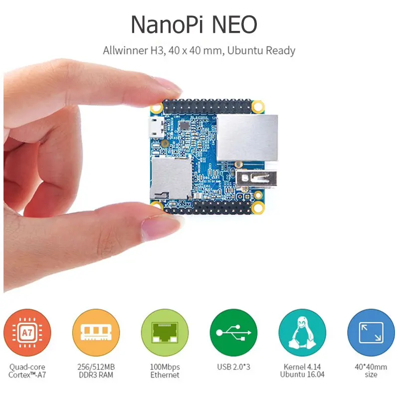 NanoPi Neo LTS with CNC Metal Case Heatsink 512M RAM Allwinner H3 Quad Cortex-A7 1.2GHz,OpenWRT,Ubuntu Linux Armbian DietPi