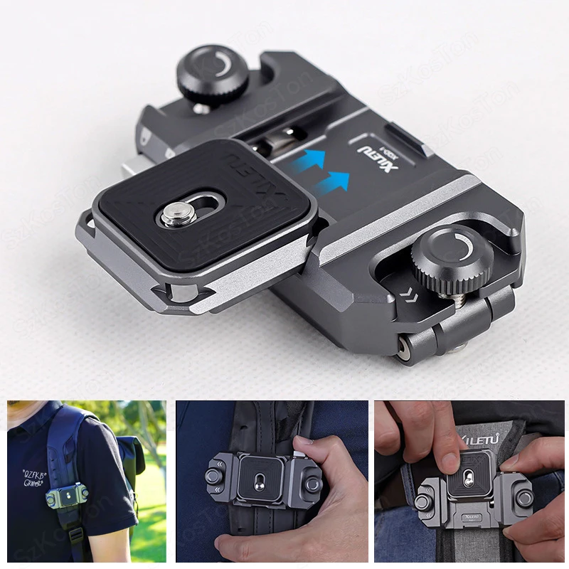 Clip con placa de liberación rápida para cámara, sistema de montaje en correa de mochila para cámaras DSLR Sony, Nikon, Fuji y cámaras de acción