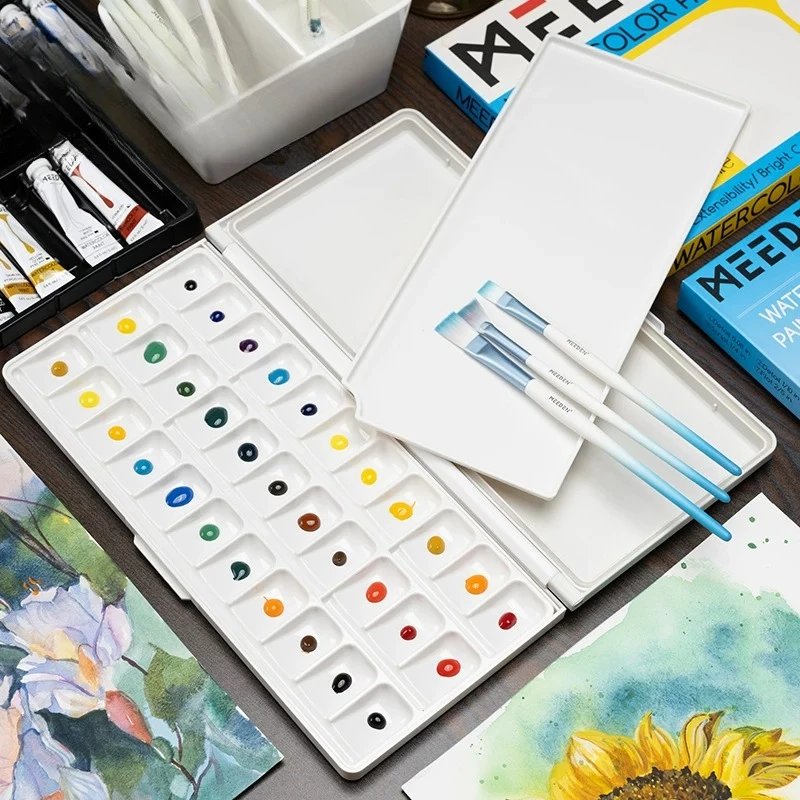 33 Grids Moisturizing Watercolor Palette Deep Slant Hole Leakproof Lid Portable Large Washable Paint Tray for Artists