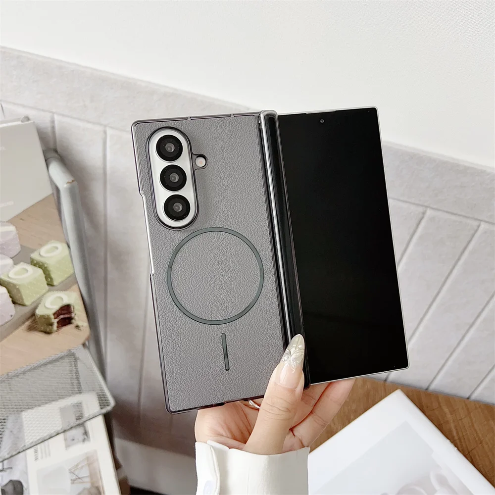 สําหรับ Magsafe แม่เหล็กหรูหราหนังเคสโทรศัพท์สําหรับ Samsung Galaxy Z Fold7 Z พับ 7 6 5 4 บานพับกันกระแทกฝาครอบป้องกัน