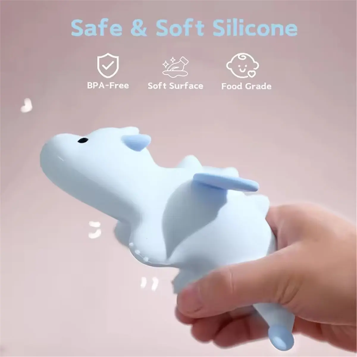 Cute Baby Dragon Night Light for Kids Room Silicone Color Changing 3 Level Dimmable Sleeping Light Bedside Lamp Pink