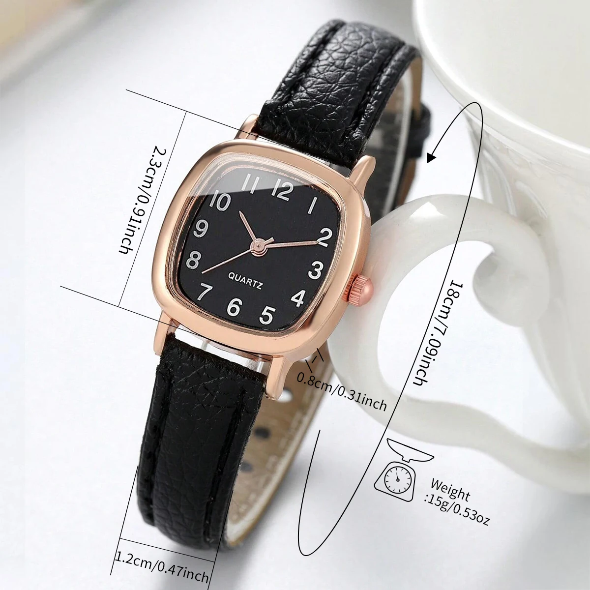 4pcs/Set Fashion Square Women\'s Watch Leather Band Student Academy Style Quartz Watch Bracelet Set