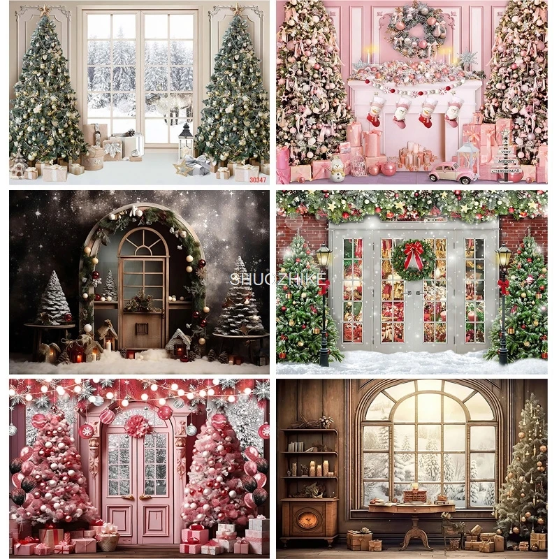

Christmas Day Wreath Snowman Photography Backdrop Props Family Party Living Room New Year Photo Background DJ-03