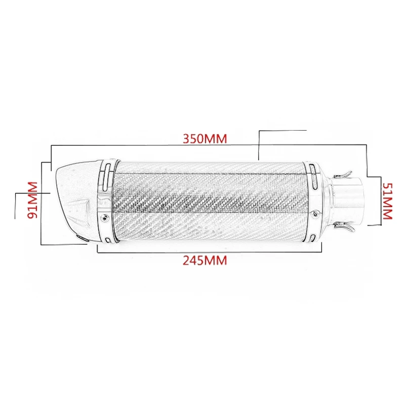 38-51mm Universal Motorcycle Exhaust Muffler Tail Pipe With DB Killer Silp On Real Carbon Fiber Silencer System 350mm Length