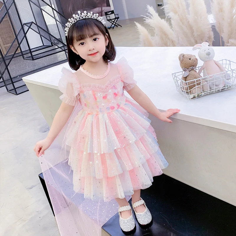 Summer Rainbow Unicorn Costume Children Dress Up Fancy Clothes for Girl Princess Floral Birthday Party Dresses Halloween Clothes