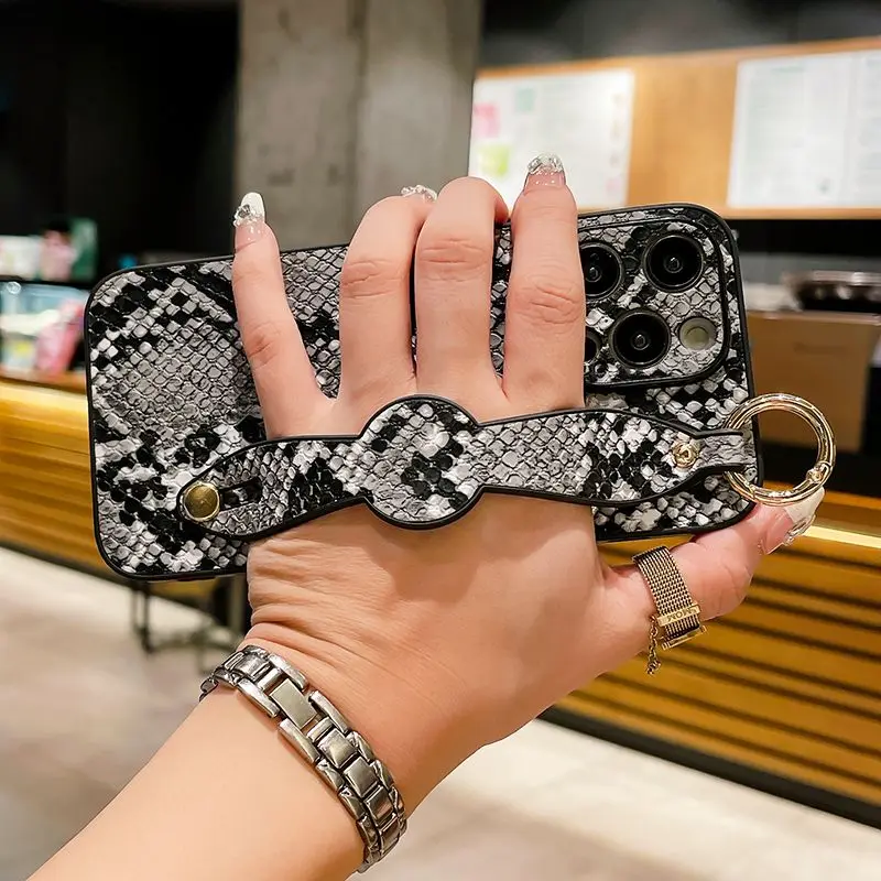 Luxury Snake Skin Pattern All Inclusive Wristband Phone Case with Hanging Chain for iPhone 15 ProMax 14 Plus 13 12 11 XSMax XR X image 4