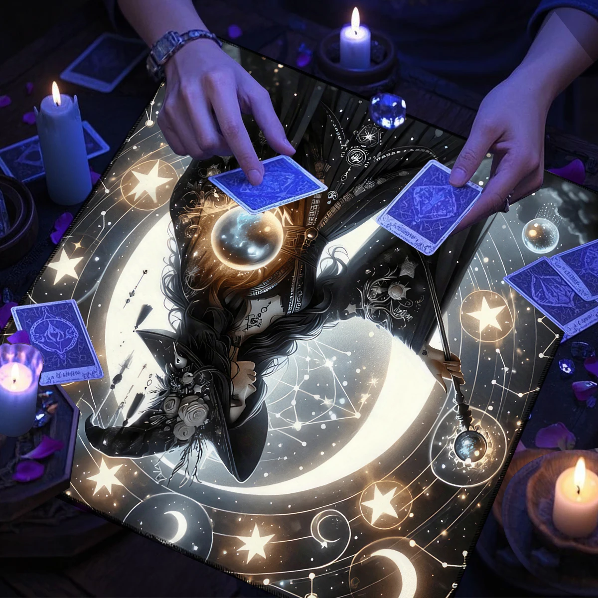 Moon Witch Tarot Cards Tablecloth Divination Cloth Dark Magic Ball Star Constellation Witchcraft Astrology Altar Cloth Tarot Mat