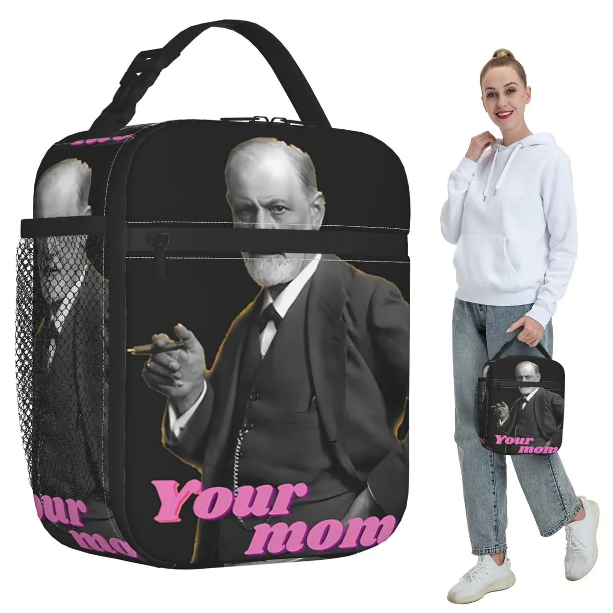 Sigmund Freud Freudian Your Mom Insulated Lunch Bag for Kids School Cooler Thermal Food Box Tote Leakproof Lunch Boxes Container