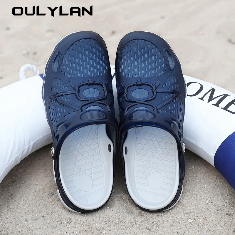 Men Hollow Out Slippers Unisex Casual Shoes Couple Beach Sandal Flip Flops Beach Shoes Non-slide Male Water Shoes Mens Slippers