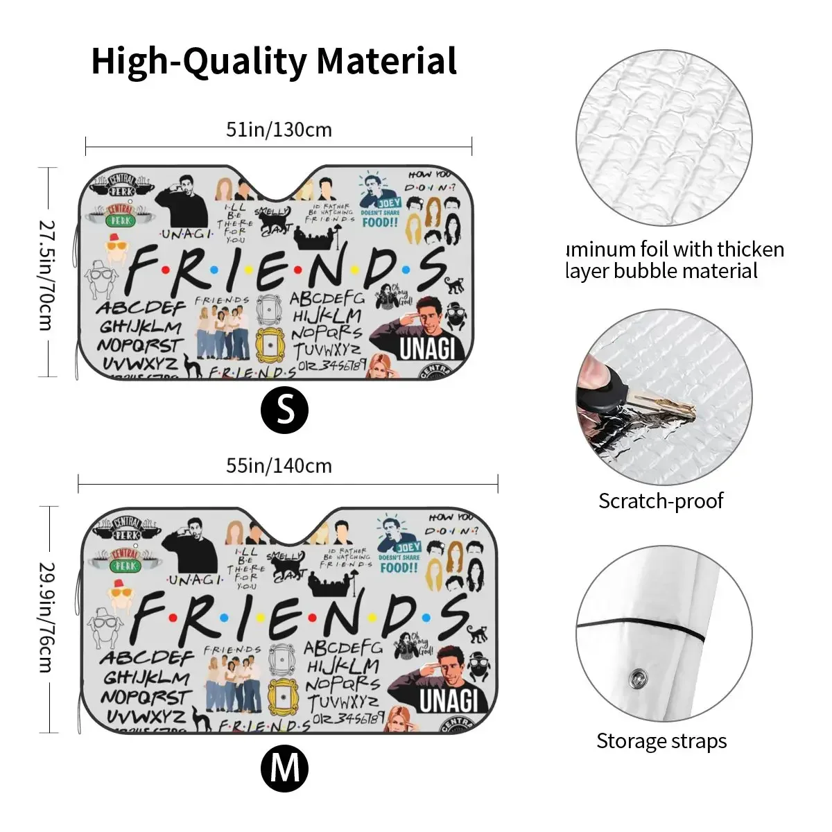 Friends TV Show American Windshield Sunshade Cartoon Central Perk Car Front Windshield 76x140cm Sunshade Visor Car-covers