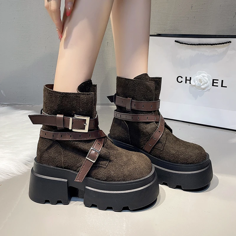 منتصف العجل النساء الأحذية أحذية منصة مسطحة الدانتيل يصل حذاء كاجوال امرأة شتاء 2025 جديد مشبك تشيلسي الأحذية الرياضة أحذية مشي #3