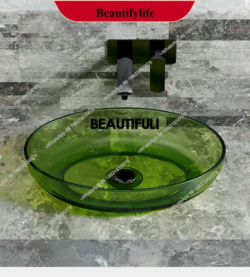 YL  New transparent resin eco-friendly washbasin,light luxury simple rectangular countertop basin,Nordic art decor washbasin