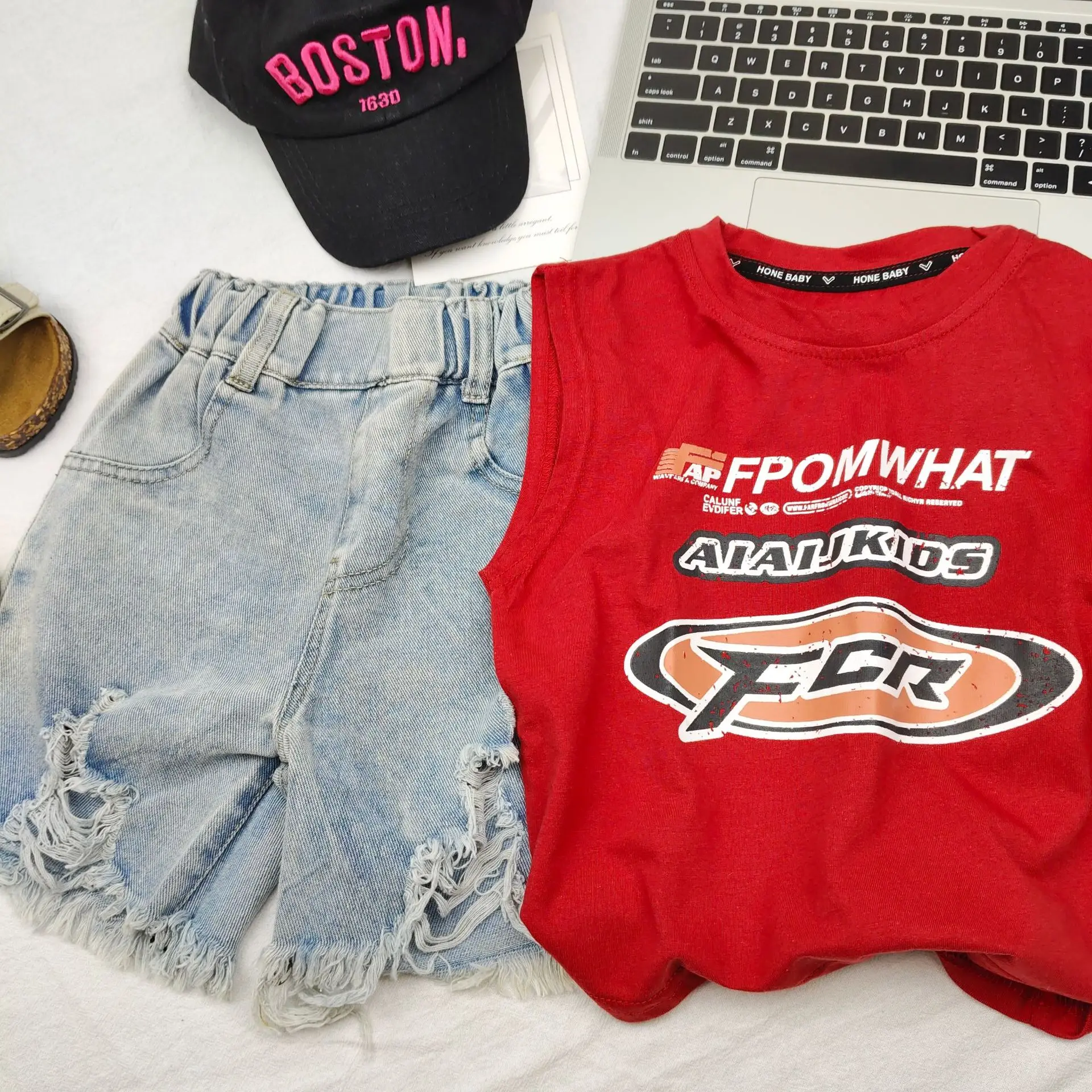 

Summer Baby Boys Sleeveless T-shirt+Denim Shorts 2PCS Sets Clothes Kids Fashion Clothing Outfits Children Sports Suits 2-8 Years