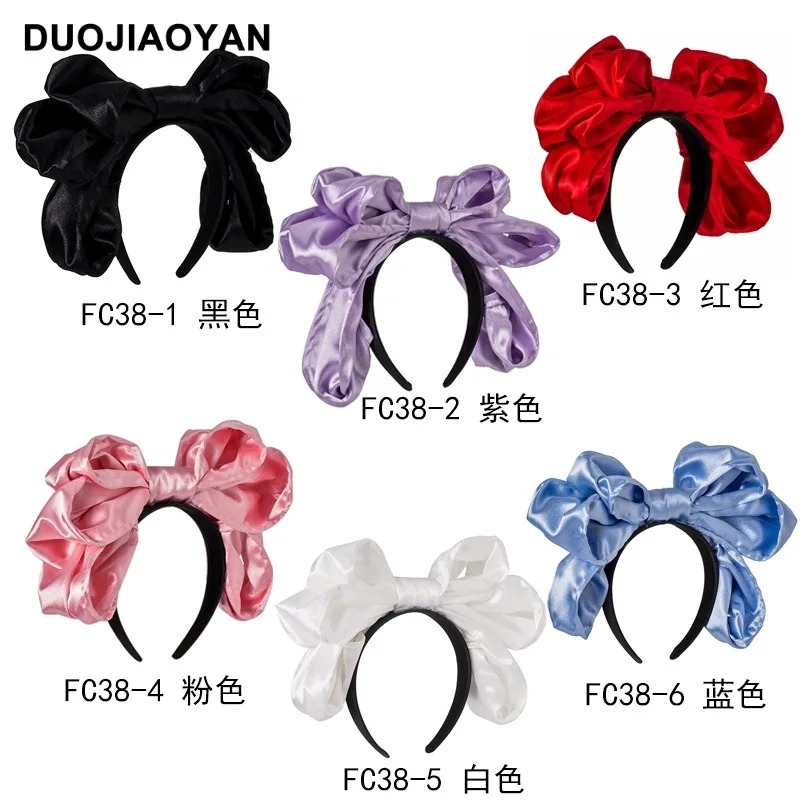 Internet Celebrity Same Style Sweet Japanese Solid Color Big Bow Headband Lolita Satin Three-Dimensional Versatile Twist Hair Ac