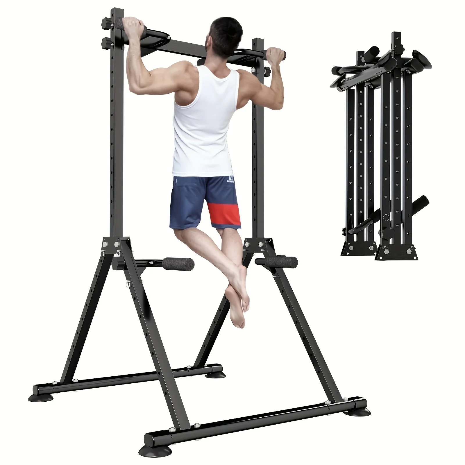 

LEASBAR Foldable Power Tower Pull Up Bar Dip Station, Multifunction Triangular Structure Pull Up Station Home Gym Strength Training Workout Equipment