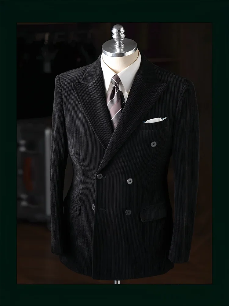 عالية الجودة الرجال سروال قصير سترة الشتاء الأعمال Prrty مزدوجة الصدر الرجعية عارضة السترة الفاخرة الأزياء مخصصة معطف الذكور