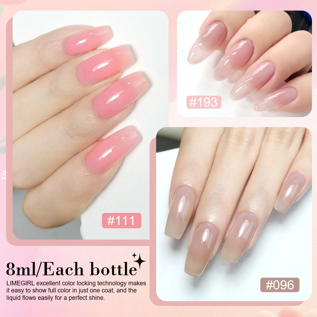 라이메걸 6색 젤 네일 폴리쉬 세트 8ML 쉬어 컬러 네일 젤 베르니 세미 퍼머넌트 UV 젤 네일 아트 바른 네일 폴리쉬 젤 키트