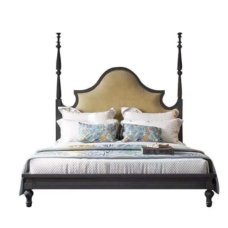 Neoclassical American retro double bed, solid wood retro bed Rome