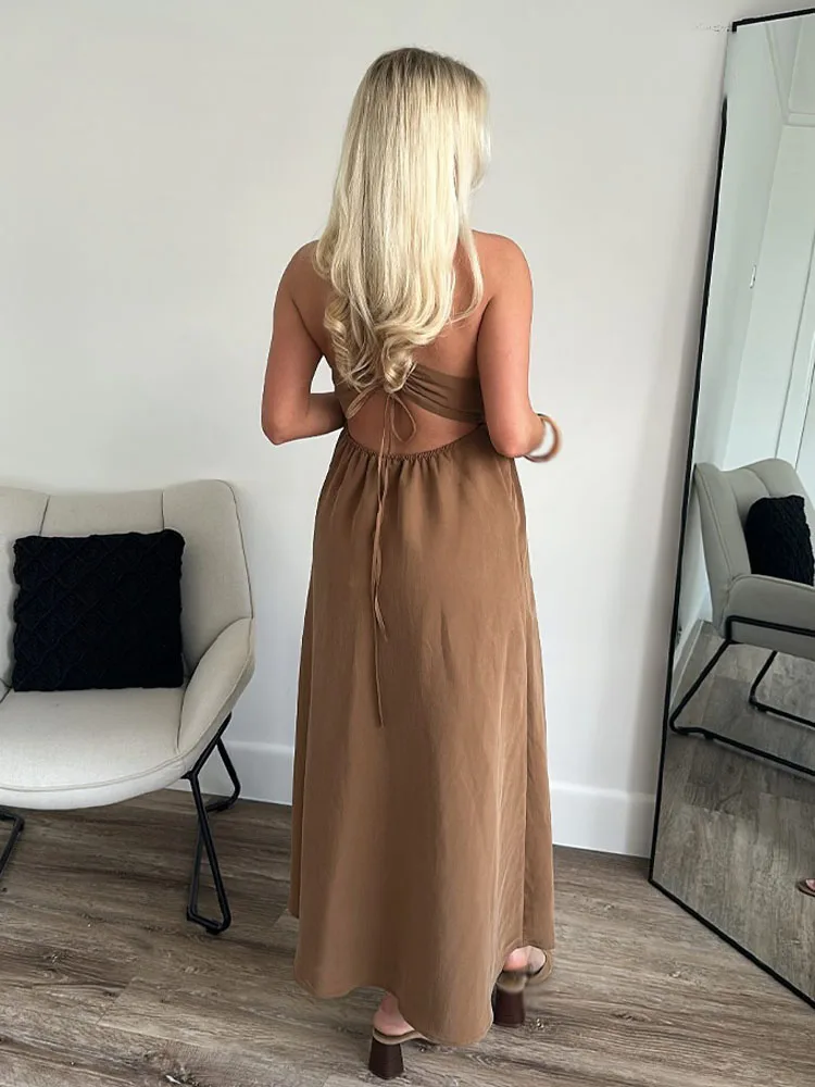 HH Female Summer Wrinkles Design Sexy Sling Dress Women Fashion Solid  V-Neck Sleeveless Backless Beach Party Midi Dress - AliExpress
