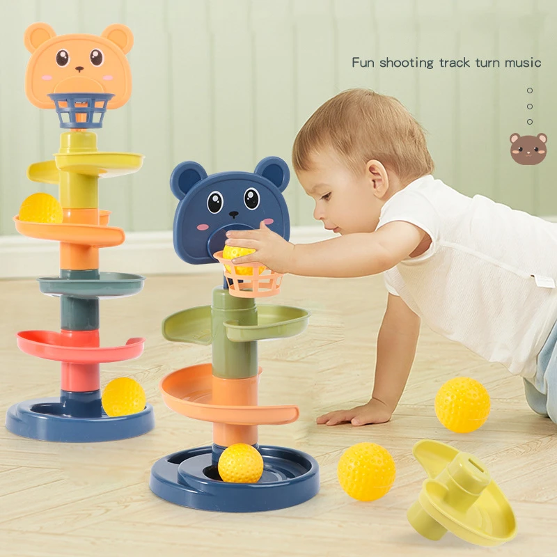 Montessori Baby Toys Rolling Ball Pile Tower Finger Skill Training Educational Games Rotating Stacking Track Infants Development