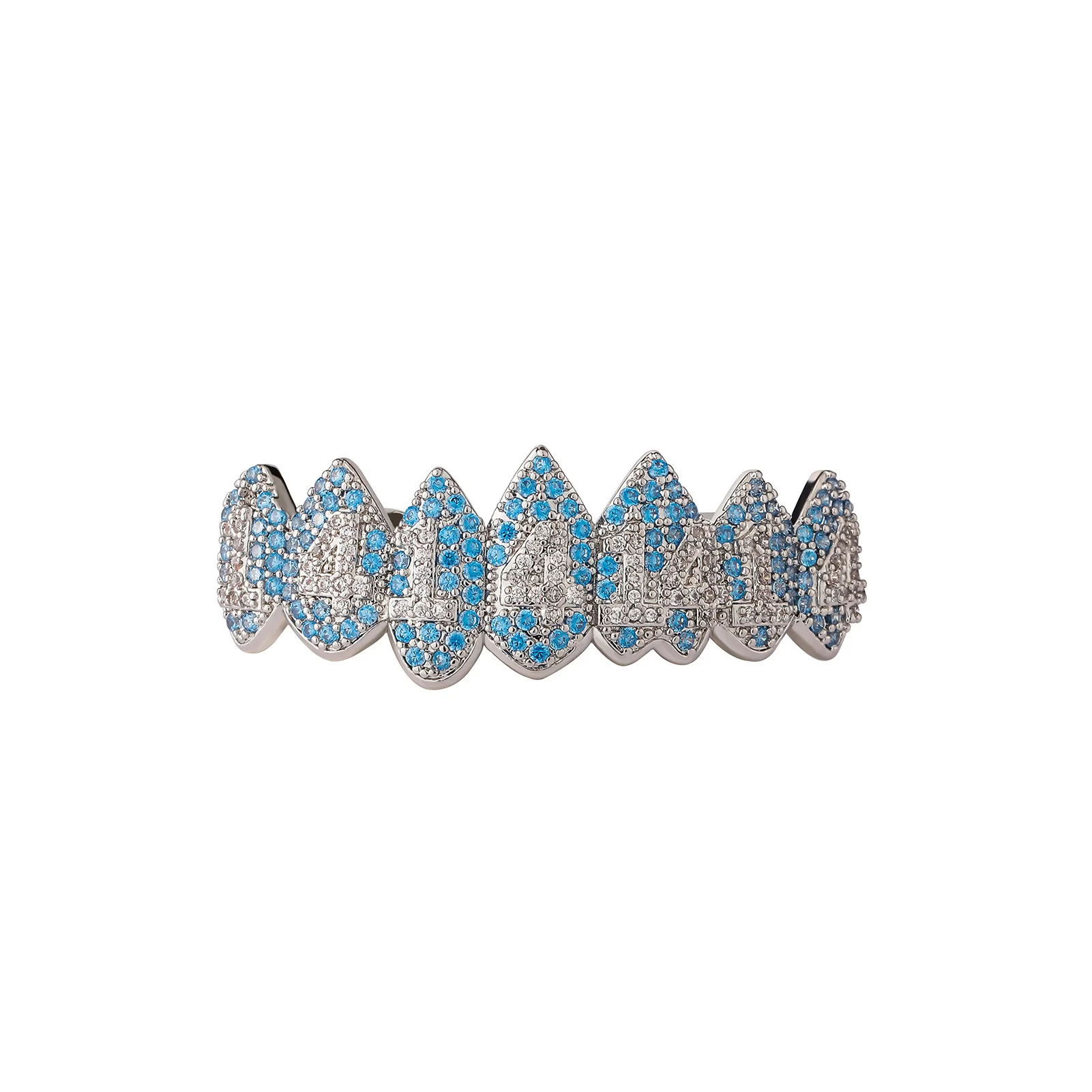 Hip Hop Full Diamond Teeth Grillz Blue Cubic Zircon Top & Bottom Tooth Caps Removable Mouth Ornaments Men Party Decor Wholesale
