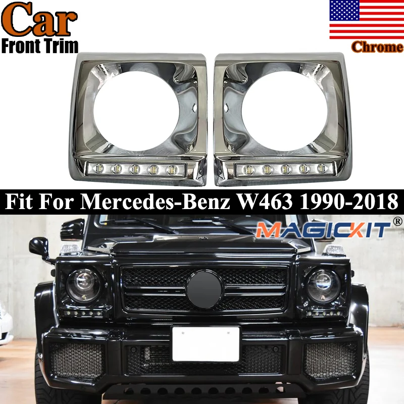 

Накладка на фару со светодиодной подсветкой подходит для Mercedes-Benz G Class W463 G550 G500 G63 1990 1991 1992 1993 1994 1995-2018 хром черный