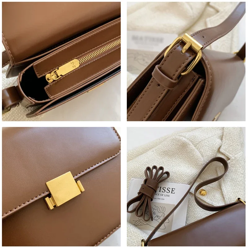 2024 Minimalist Brown handbags Underarm Shoulder Crossbody Bags For Women Genuine Cow Leather Handbag Fashion Small Square Bag