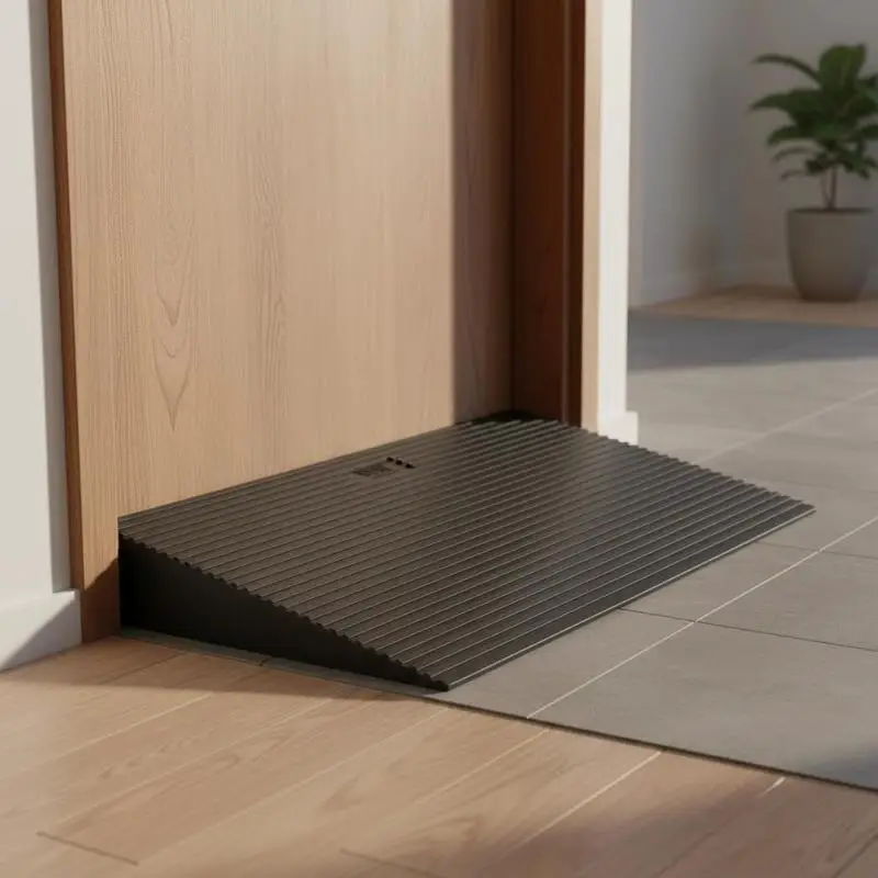 

Cuttable Door Bridge 35.4" x 1.6" For Sweeping Robot Doorways Bathroom, Natural Rubber Double-Sided Tape Solid Texture Smooth Tile Floor Accessibility Accessory