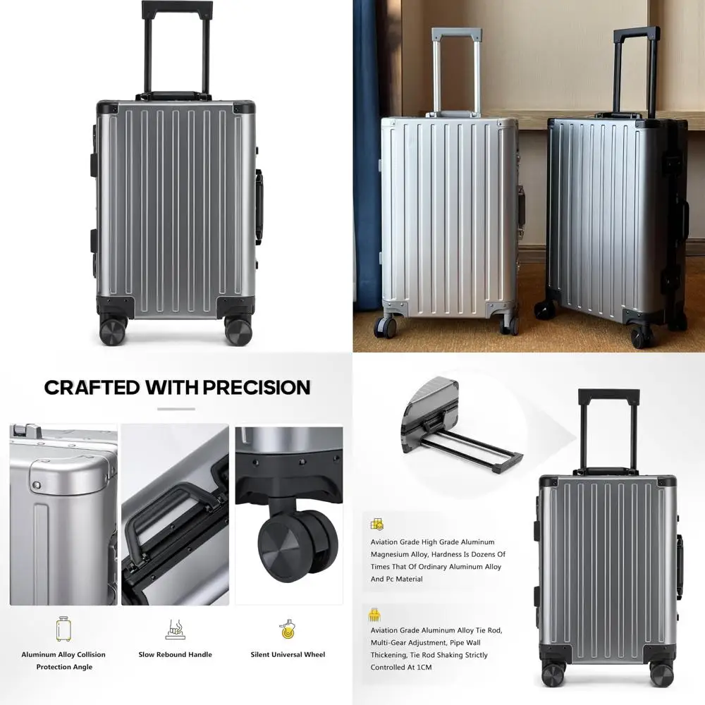 

Lightweight 20 Inch Aluminum-Magnesium Carry-On Luggage, Airline Approved with TSA Lock, Silent Wheels, Suitable for Travel
