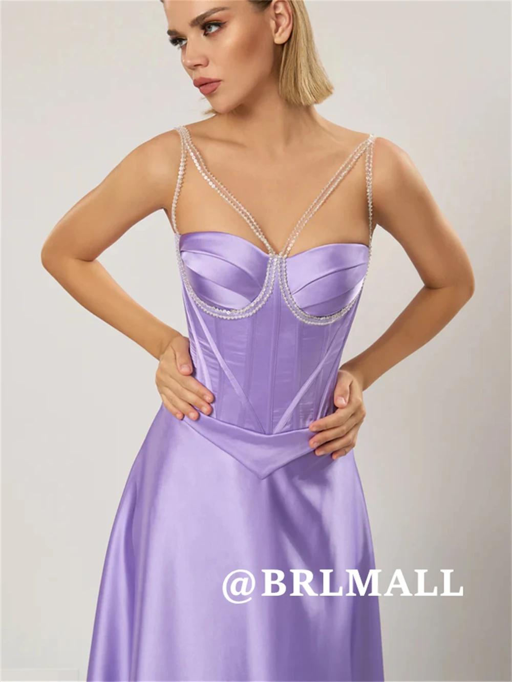 Brmall vestido de baile de cetim macio, alças soaghetti com zíper nas costas, vestidos de festa à noite, vestidos de convidados de casamento, coquetel personalizado