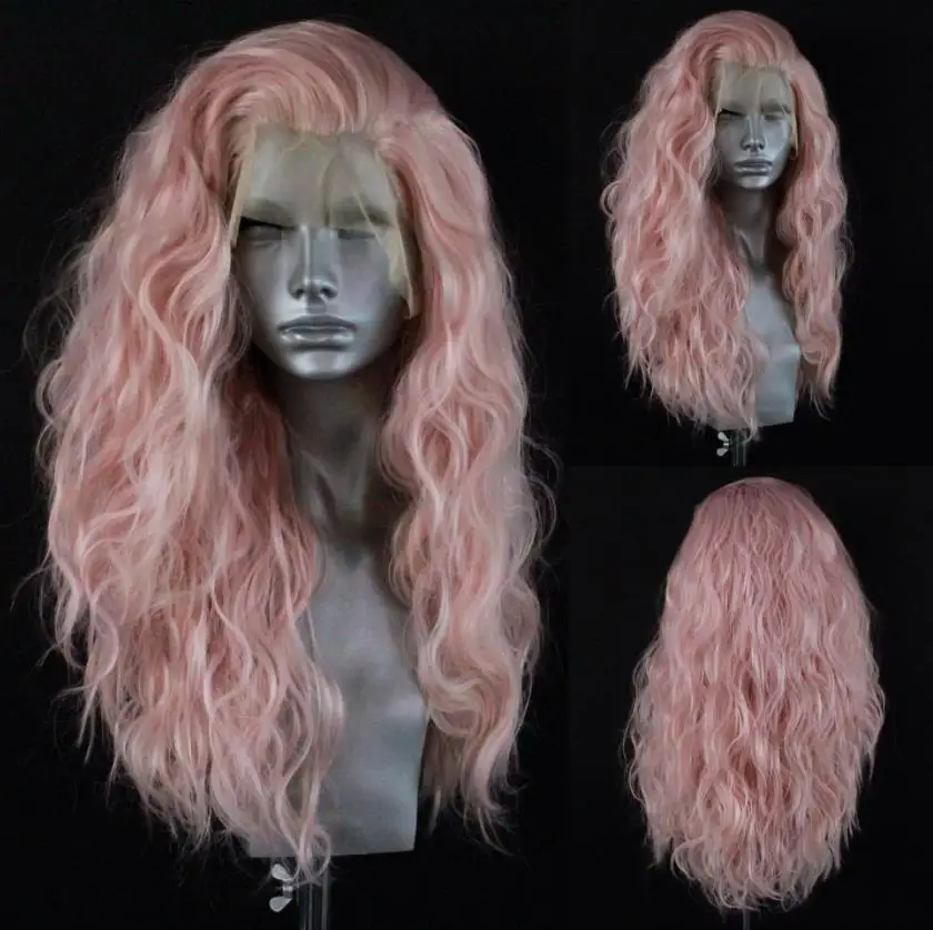 Zxbmalwigs synthetische rosa Haar Spitze Front Perücken für Frauen Wasserwelle Spitze Perücke kostenlose Teil Cosplay Perücken natürliche Haaransatz Party