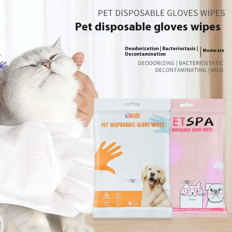 

Pet Wipes Gloves Dog Clean Spa Leave-In Deodorizing Dry Cleaning Cat Wipes for Dogs and Cats, Bath Gloves, Cleaning Supplies