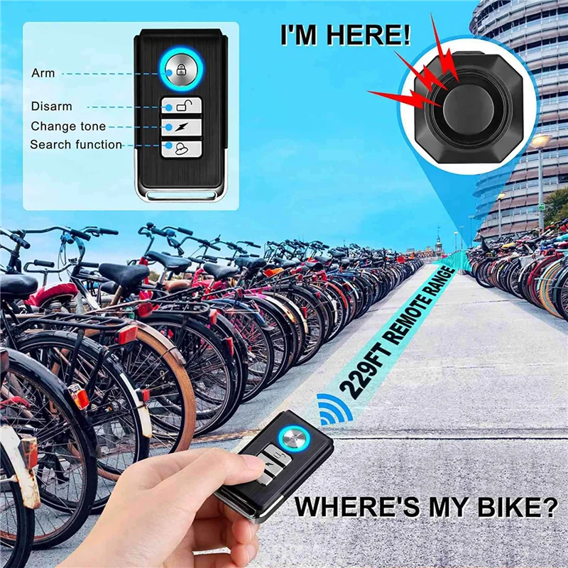 -A96Z 2X USB Rechargeable Bike Alarm With Remote,110DB Loud Wireless Anti Theft Vibration Motion Sensor Vehicle Security Alarm